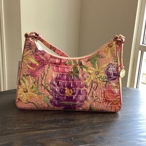 Brahmin Esme Perennial Pink Floral Leather Shoulder Bag NWT